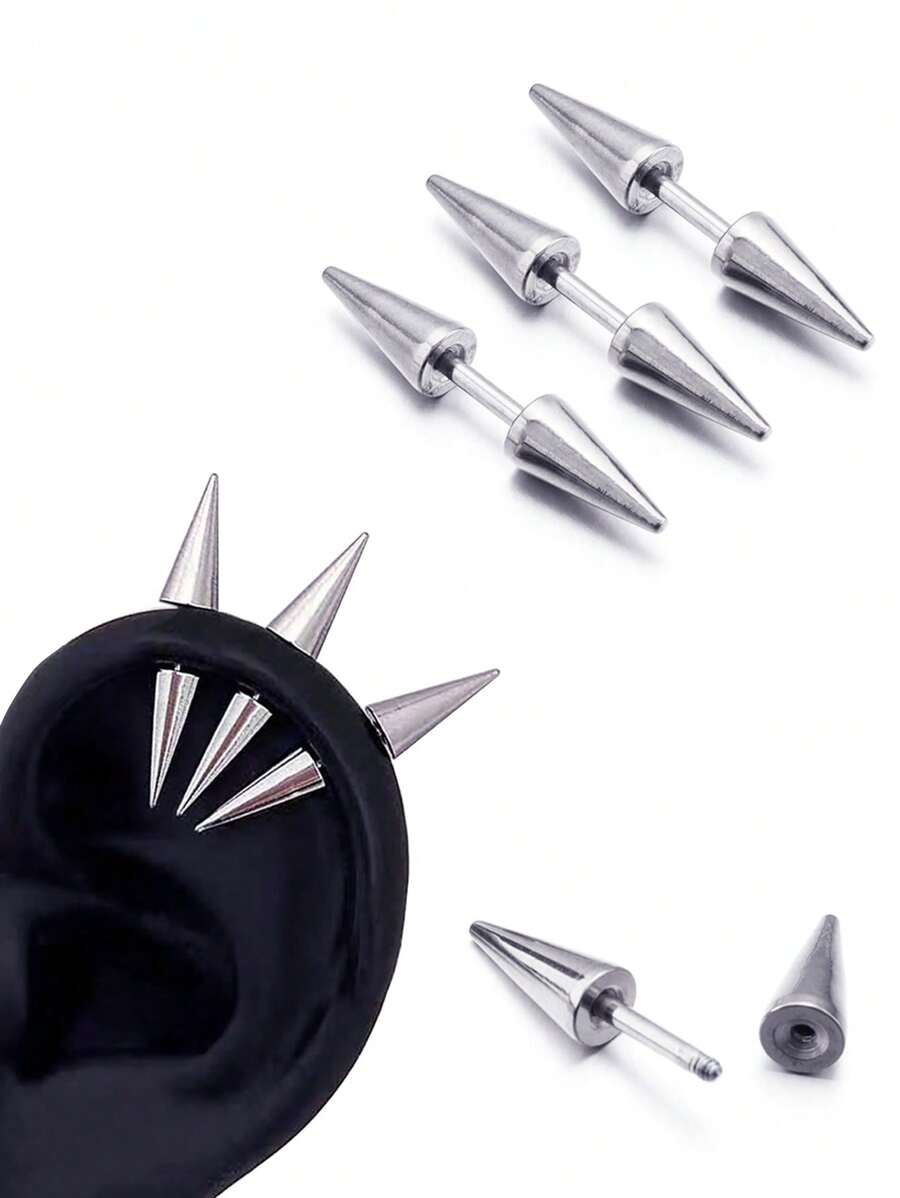 3Pcs/Lot Long Spike Helix Piercing Stud Earrings Ear Piercing Punk Body Jewelry Ear - Silver - View 1