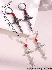 1 Pair Cross Of Thorns And Roses - Piercing Earrings For Women, Original Dark Punk Style, Christmas Costume Jewelry, Gift For Boyfriend