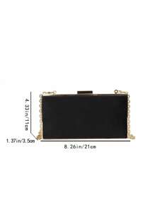 1pc Soft Black Velvet Hardback Clutch With Detachable Chain Strap, High-End Date/Holiday Gift