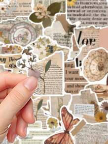 30 piezas/paquete Pegatinas de palabras gráficas vintage retro para manualidades de scrapbooking, planificadores, diarios, cuadernos, laptops, decoración de tumblers, de vuelta a la escuela