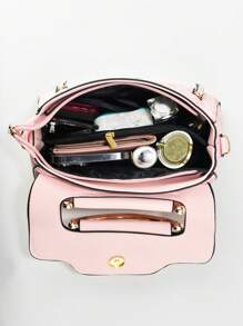 Bolso de mano pequeño de unicolor para mujer, bolso bandolera de asa superior, bolso de hombro pequeño de moda con decoración de hebilla - Rosa - Ver 4