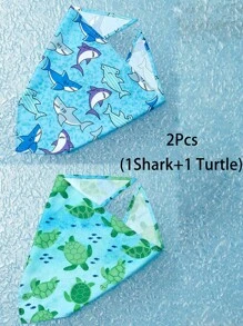 Fabric Pet Bandana With Shark Pattern Pet Kerchiefs,Adjustable Ocean Turtle Theme Pattern Printing Dog Triangle Bibs Scarfs,Suitable For Small To Medium Dogs And Cats - Soft Polyester, Machine Washable - Multicolor - View 17