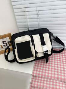 And Stylish Double Pocket Outdoor Sports Lightweight And Versatile Crossbody Bag, Made Of Nylon Material, Sturdy, With Adjustable Shoulder Straps, Suitable For Work And School Purse Sling Bag - Black - View 7