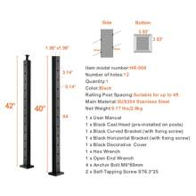 Cable Railing Post, 36" X 2" X 2" To 42" X 2" X 2" Steel Deck Railing Post, 10 Or 12 Pre-Drilled Holes, SUS304 Stainless Steel Cable Rail Post With Horizontal And Curved Bracket, 1-Pack, Silver Or Black - 42" X 2" X 2" 30° Angled Hole Black - View 7