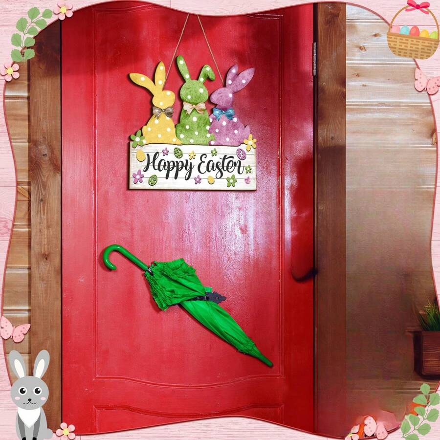 Easter Door Sign Hanging Queekay Easter Bunny Wooden Door Sign - 12.6x14.6\, image size:900x900