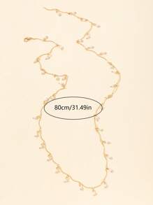 1pc Golden Wavy Stick Faux Pearl Y-Shape Blingbling Pendant Necklace, Valentines Gift, Sparkling Decoration For Parties, Deep V Sweater Chain, Birthday Present, Bohemian Style - Yellow Gold - View 2