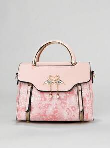 Bolso de mano pequeño de unicolor para mujer, bolso bandolera de asa superior, bolso de hombro pequeño de moda con decoración de hebilla - Rosa - Ver 5