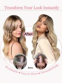 20" Wavy Hair Topper To Add Hair Volume 6.5"X6.5" Base Size Hair Toppers For Women Synthetic Hair Pieces For Women With Thinning Hair Wavy Clip In Hair Extensions - Màu nâu highlight - Xem 8