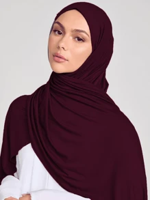 1pc Elegant Solid Color Soft Scarf, Women's Comfortable Multipurpose Headscarf, Suitable For Daily Wear For Dress - Dark Red - View 4