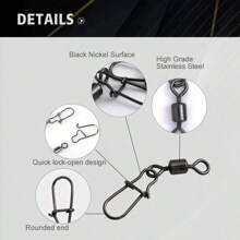 50pcs/Box Fishing Connector Pin Bearing Rolling Swivel With Snap Fishhook Lure Accessories - Black - View 3