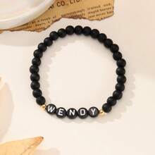 1 pieza Pulsera de piedra natural personalizada con nombre - Pulsera de cuentas con dije personalizado con texto, múltiples opciones de cuentas, mejor regalo de cumpleaños u ocasión especial para familia y amigos