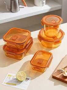 1pc Rectangular Glass Lunch Box, Microwavable Meal Container, Office Worker Food Storage Box, Round Shape