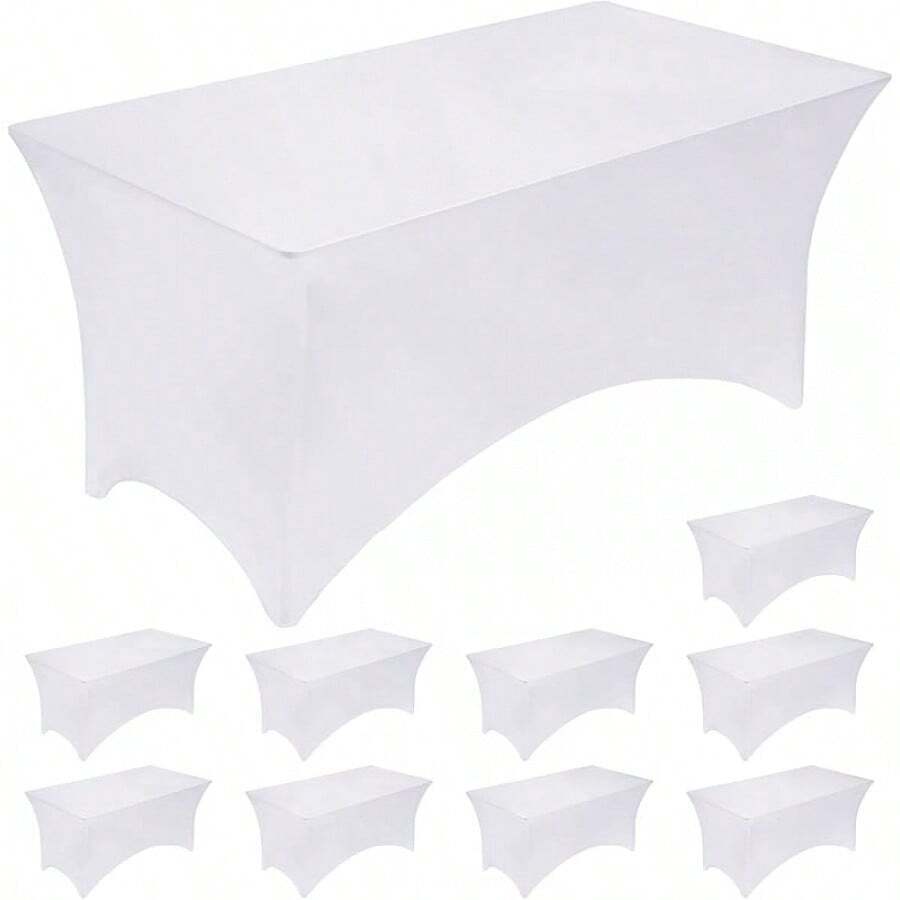 6 Pack 8ft Spandex Table Covers 8 Foot Tables, Fitted Tablecloths Rectangle Folding Tables, Stretch Rectangular Table Cloths Wedding, Banquet, Party (White, 96L X 30W X 30H Inch) - 白色 - 查看 1