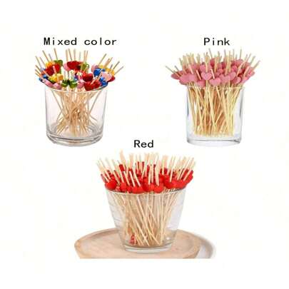 200/100/50/20 piezas/paquete Pinchos con forma de corazón para fruta, postre, pan, hamburguesas, barbacoa al aire libre, regalos del Día de San Valentín, etc.