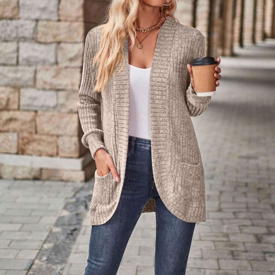 Cardigan Sweaters For Women, Casual Knit Cardigans Lightweight Soft Long Sleeve Open Front Loose Fit Sweater Outwear - 卡其色 - 查看 1