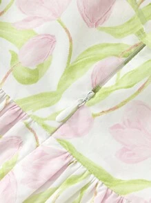 Balabala Tween Girls' Sweet Flutter-Sleeve Dress, 2024 Summer - Red and Green Hue - View 5