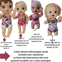 Roupa Boneca Baby Alive Kit C/ 3 Vestidos E 3 Calcinha ( Tem uma foto com 4 modelos de bonecas com os tamanhos e as medidas abaixo)