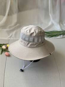 1pc Casual Solid Color Boho Hollow Out UV Protection Windproof Knit Hat, Women, All Seasons - Fisherman's Hat - View 6