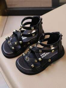 1 双女童夏季罗马凉鞋，时尚软底公主凉鞋，时尚又快乐 - 黑色 - 查看 3