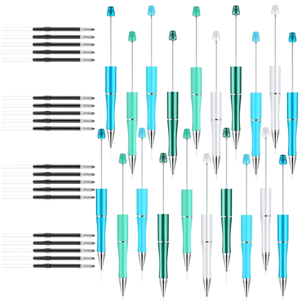 20pcs Beadable Plastic Pen Assorted Bead Ballpoint Pen With Black Ink Rollerball And Extra Refills For Office School Supplies, School Supplies, Back To School