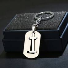 1 pièce Porte-clés Initiale A-Z 26, étiquette de clé en acier inoxydable, anneau porte-clés, pendentif de sac, cadeau de style unisexe Punk & Hip-Hop pour la Saint-Valentin