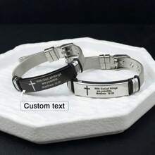 Bracelet inspirant en acier inoxydable personnalisable - Bracelet en silicone réglable, bijou motivationnel unisexe convenant aux amis, à la famille et aux cadeaux de fête. Bracelet en maille d'acier inoxydable pour hommes avec textes personnalisés gravés - mode, fermoir réglable, cadeau idéal pour le petit ami ou l'ami - Multicolore - Voir 2