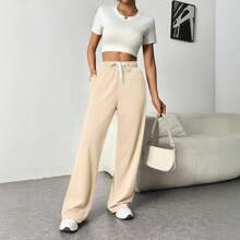 Womens Basics Sweatpants Tracksuit Gym Women Clothes Airport Women Outfits With Pockets Joggers Lounge Trousers - 杏色 - 查看 4