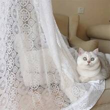 1 Stück französischer vintage romantischer weißer Spitzen-Stickerei Mesh transparenter Vorhang - mit Gardinenstange oben für Raumteiler im Wohnzimmer, fertiger transparenter Vorhang für Schlafzimmerfenster - Beige - Übersicht 7