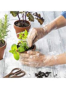 100 قطعة/عبوة قفازات بلاستيكية فردية قابلة للتخلص منها آمنة للاستخدام مع الأطعمة، مقاس عام، للتعامل مع الأطعمة والطهي والخدمات المنزلية وتصفيف الشعر (بلاستيك بولي إيثيلين)