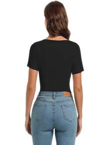 VERACT Womens Summer Short Sleeve T Shirts Knit Slim Fit One Piece Cutout Scoop Neck Going Out Date Night Tops