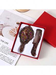 Vintage Beautiful Handle Mirrors With Comb Girl Student Handheld Makeup Mirror Princess Cosmetic Mirror Oval Mirror