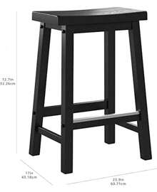 24" Counter Stool, Solid Wood Saddle-Seat, Height Kitchen Island BarStool, Set Of 2, Black - Black - View 9