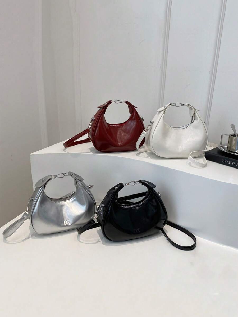 New Spring/Summer Fashion Crescent Handbag, Classic Solid Color PU Material Zipper Closure Tote Bag, Suitable For Attending Banquets, Gatherings, Queuing Festivals And Other Occasions, A Must-Have Stylish Bag - Multicolor - View 1