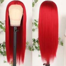 Stunning Purple Hair Synthetic Lace Front Wigs 26 Inch Pre Plucked Long Straight Hair Wigs 13X4 HD Lace Wigs Glueless Dark Purple Colored Wigs Heat Resistant Halloween Wigs Deep Purple Long Silky Straight Lace Front Wigs For Fashion Women For Daily Christmas Party Cosplay Use - 紅色 - 查看 5