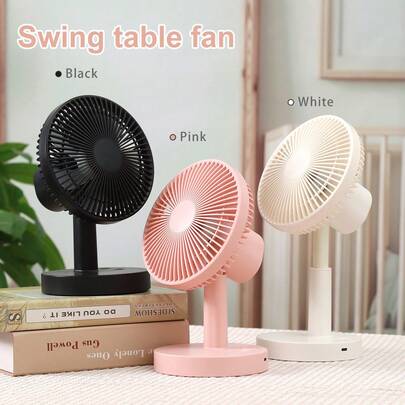 AOYI 1 pezzo Ventilatore da scrivania oscillante ricaricabile con motore brushless a 3 velocità regolabili, funzione telescopica e cavo di ricarica, silenzioso