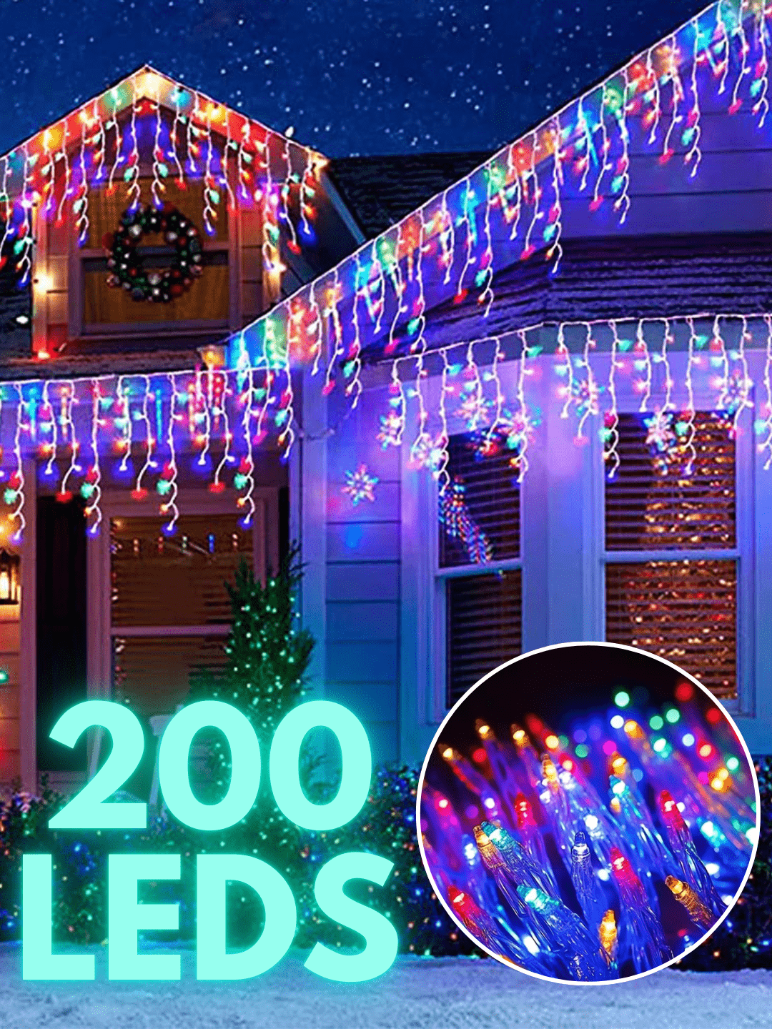 Luces Navideñas en Cascada de 200 LEDS de 4 Metros Luz Multicolor Impermeables Ideal para Exteriores de Hogar Eficiencia Energética Ideal para Árbol de Navidad Acompañado de Esferas Navideñas Decoración al Exterior Guirnalda