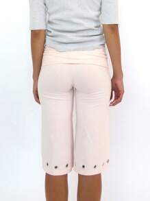Women Shorts, Summer Elastic Waist Solid Eyelets Casual Shorts Streetwear For Daily - 粉色 - 查看 3