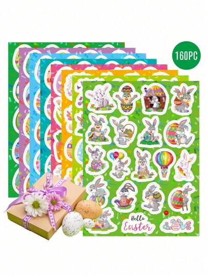 160pcs Holographic Shiny Easter Stickers, Gifts For Water Bottle Decoration, DIY Easter Eggs & Bunny Stickers, Suitable For Notebooks, Phones, Postcards, Gift Stickers, Easter Party