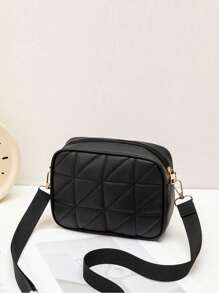 Practical & Cute Mini Square Bag, Lattice Pattern Crossbody Shoulder Bag, Fashion Small Handbag For Women, PU Leather Soft Casual Daily Use - Black - View 5