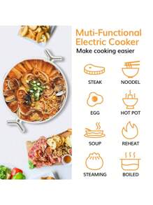 1 pieza de olla eléctrica multifuncional de 3L y 1000W con control de potencia ajustable, wok eléctrico antiadherente, tapa de vidrio templado, apta para shabu-shabu, salteados, olla caliente. Batería de cocina multifuncional - Tipo de Enchufe B USA (110-127V) - Ver 9