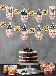 1pc Customized Photo Birthday Banner, Facial Banner, Personalized Customize Age Birthday Banner, Facial Birthday Fun Party Character,Graphic Print - Multicolor - View 4
