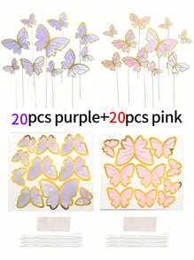 50pcs/40pcs/30pcs/10pcs Butterfly Cake Topper, Happy Birthday Cake Decorations, Butterfly Ornaments For Wedding Party, Christmas, Mother's Day Gifts, Beautiful Ins Style Rose Gold Foil Paper Butterfly - Multicolor - View 15