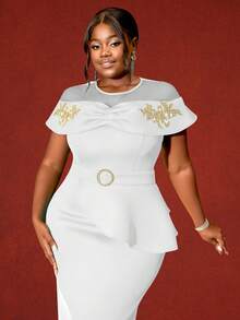 Plus Size Spring White Easter Bridal Long Mesh Patchwork Lace Appliques Asymmetric Peplum Birthday Wedding Dresses For Women Valentines Day, Party Dress, Wedding Guest Dress - White - View 8