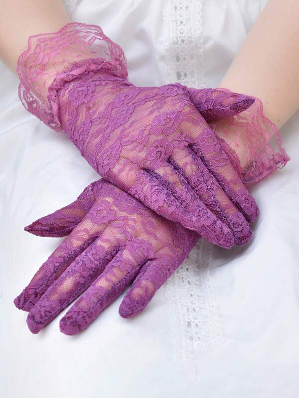 1pc Elegant Summer Lace Gloves - Thin, Breathable, Sunscreen Driving Gloves