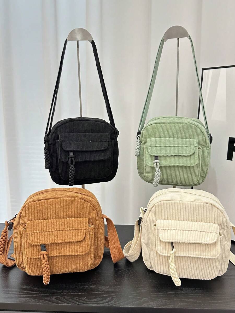 1pc Young Girl Plush Fabric Zipper Closure Casual Sling Bag, Suitable For Everyday Use