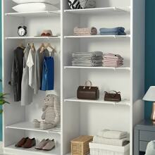 1 pieza Divisor blanco de plástico ajustable - De pie, sin taladro, estantería expansible ahorra espacio, para armario, cocina y baño, sistema independiente, capacidad inferior a 0,09 metros cúbicos