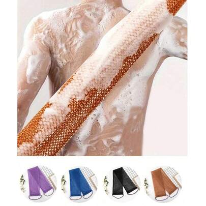 非洲网状去角质长浴巾套装，双面设计，可轻柔/粗磨去角质，有效清洁身体，可用作背部按摩器，优质网状材质，便捷系带设计，丝瓜络浴巾，沐浴海绵，令肌肤光滑柔嫩，适合日常使用（蓝色、紫色），浴室装饰，秋季装饰，返校季装饰