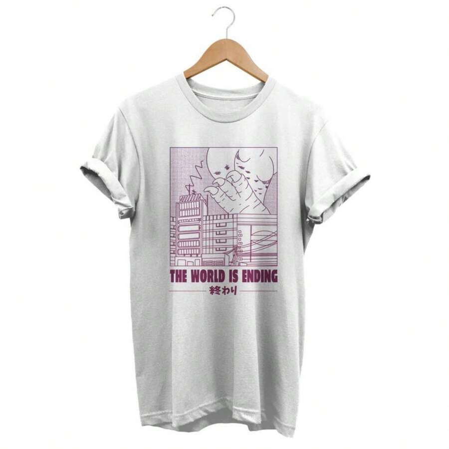 Japanese Monster T-Shirt, Apocalypse Shirt, Synthwave Tshirt, Apocalyptic Clothes, Japan Streetwear, Alternative Clothing, Edgy Outfit - Black - View 1