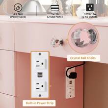 VOWNER Makeup Vanity Desk Set With Prower Outlet & LED Lighted Mirror, Brightness & Lighting Color Adjustable, Come With Stool, 9 Drawers For Storage, Vanity Table For Girls Women, Halloween & Thanksgiving - Hồng - Xem 4