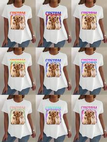 大码定制 T 恤和衬衫、个性化服装、送给女朋友/妻子的礼物、情人节礼物、大码宽松衬衫、定制面部印花 - 白色 - 查看 2